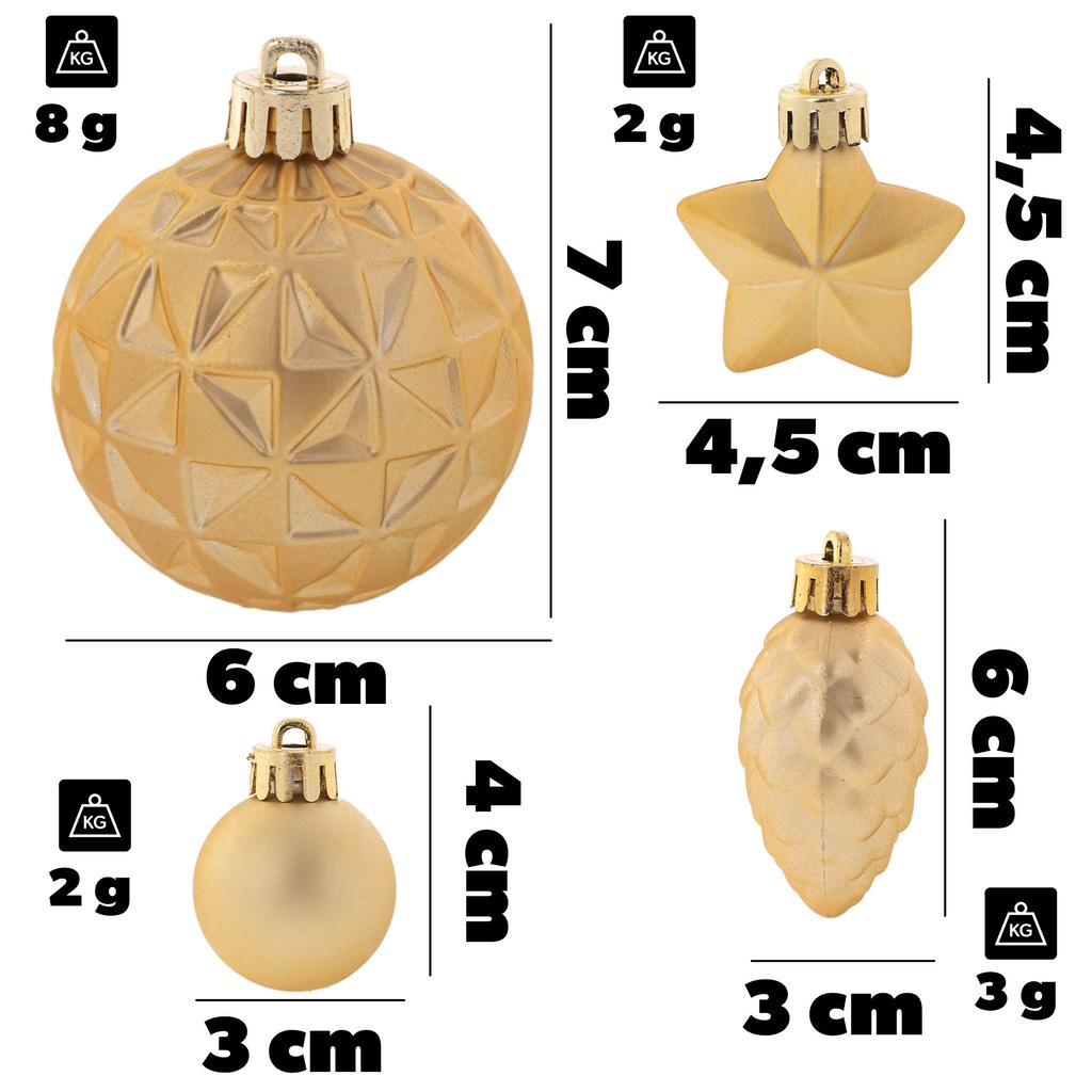 Christmas Baubles Shatterproof Christmas Tree Bauble Ornaments Gold Set 60 Pcs