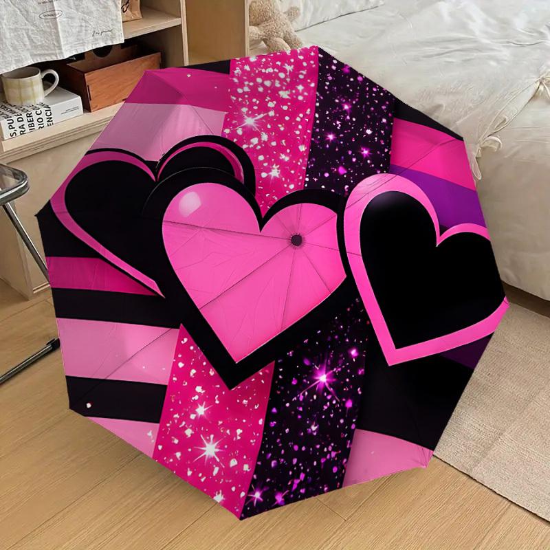 

1pc Heart Print Automatic Folding Umbrella, 8 Ribs Iron Frame, Suitable for Outdoor Travel and Daily Use yy251120226