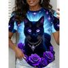 Blumen Pfau T-Shirt Damen Frühling/Sommer Mode 3D Digitaldruck Lässige O-Ausschnitt Kurzarm Tops
