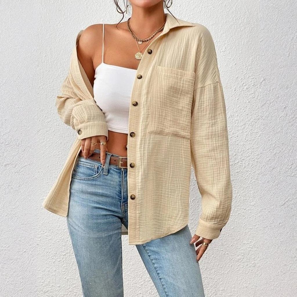 Women's Casual Fashion Shirt With Shoulder Down Long Sleeved Shirt