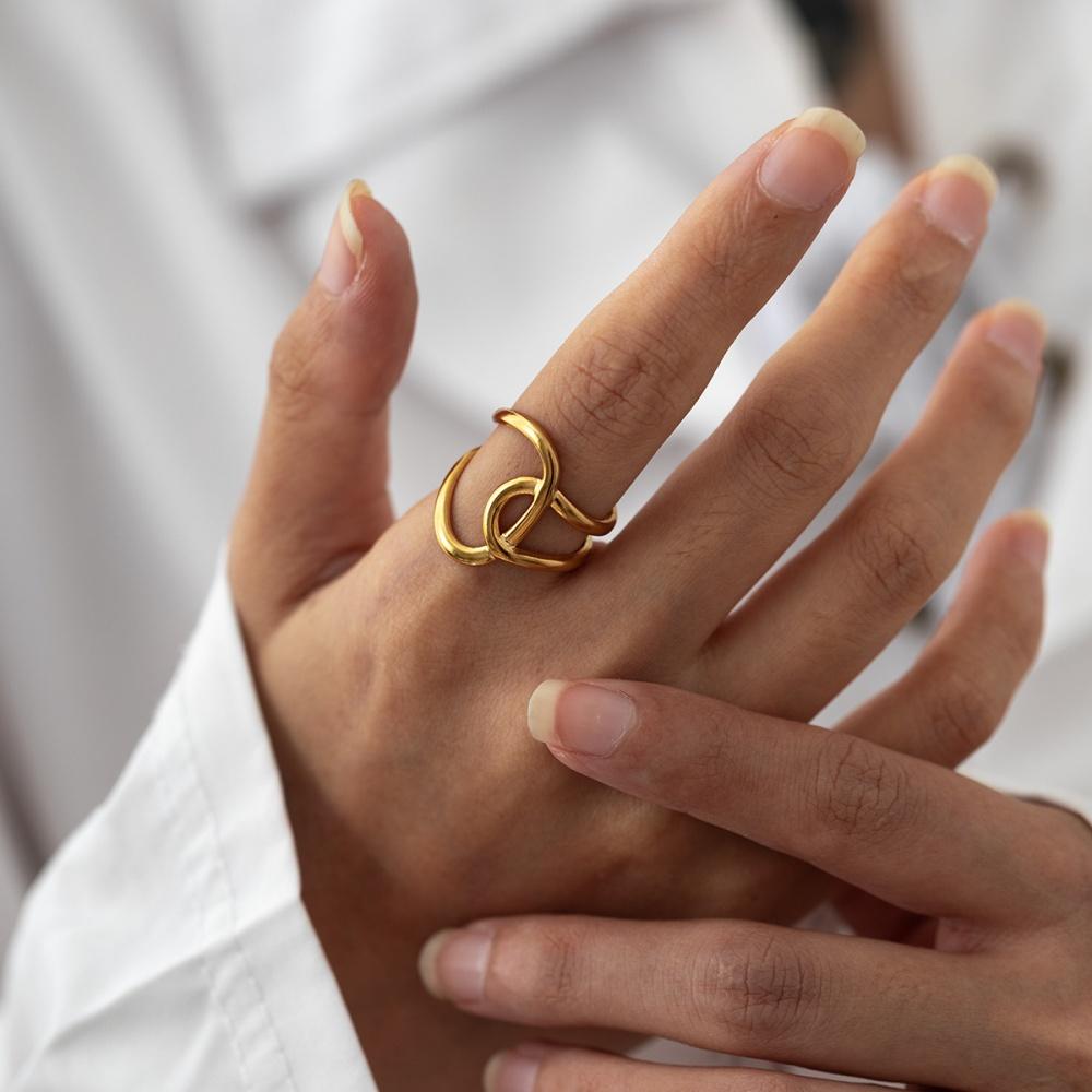 18K Gold Plated Open Adjustable Titanium Steel Ring For Women Fashion Minimalist Irregular Ring Daily Wear Jewelry Accessories