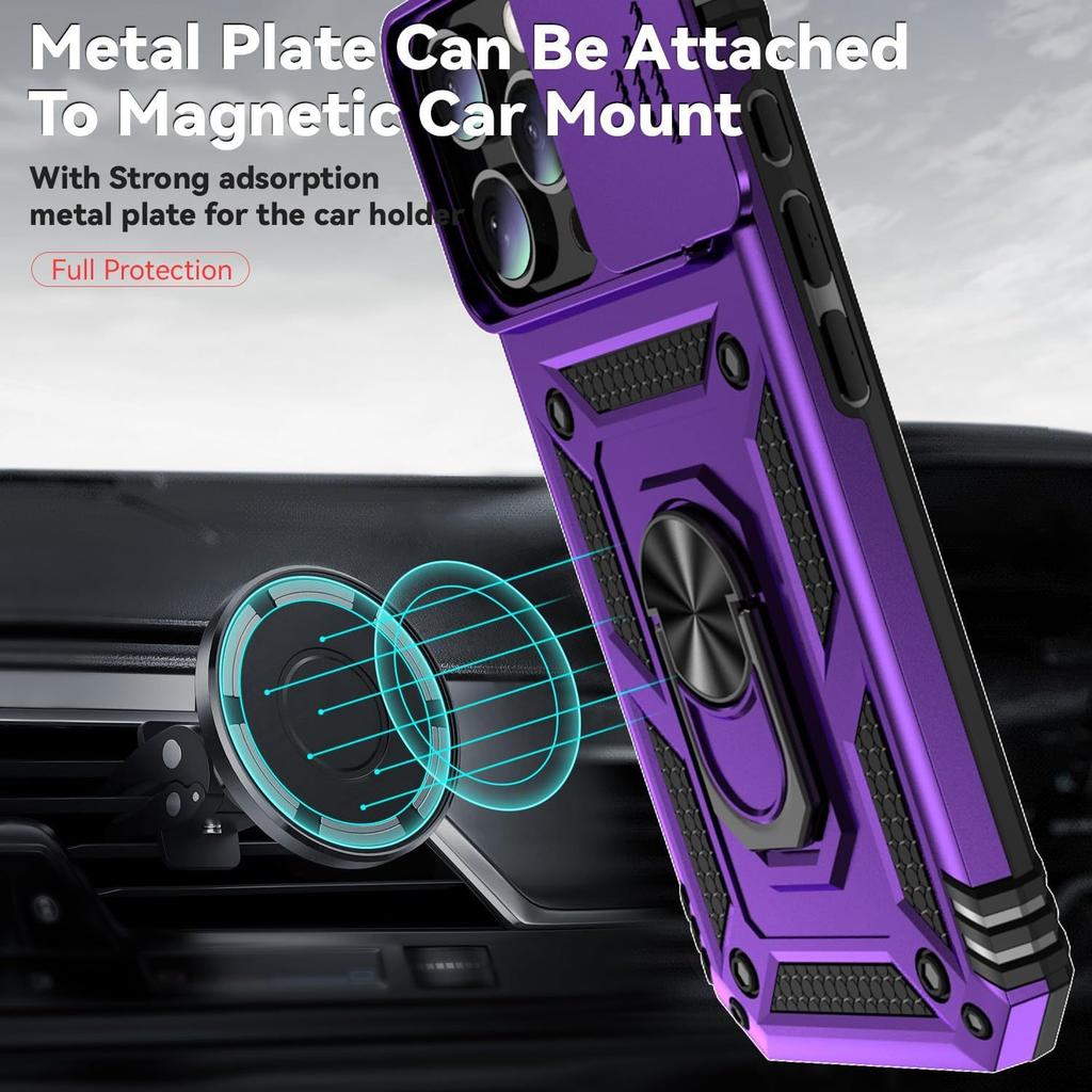 For iPhone 17 16 16e 15 Pro Max 14 Plus 13 12 11 Case Phone Bumper with Clear Tempered Glass Screen Protector Slide Camera Cover Ring Kickstand Holder
