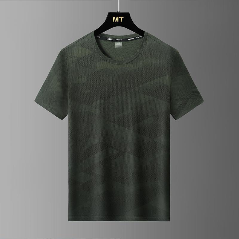Half-sleeved Men's Fashionable Round Neck Ice Silk T-shirt Sports Casual Tops Men's Light And Breathable Fitness Large Size Short-sleeved