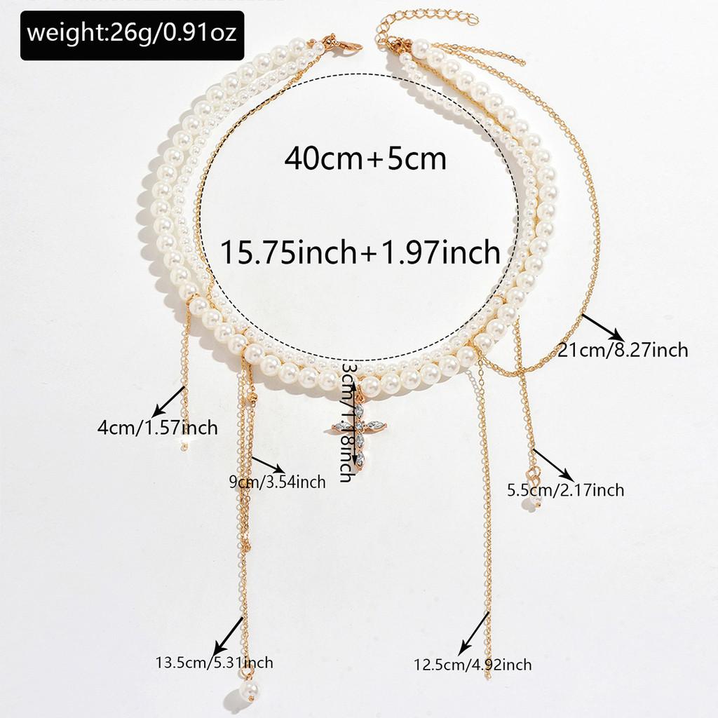 Gothic Cross Pendant Necklace For Women Men With Multi Layer Chain And Pearl Accents