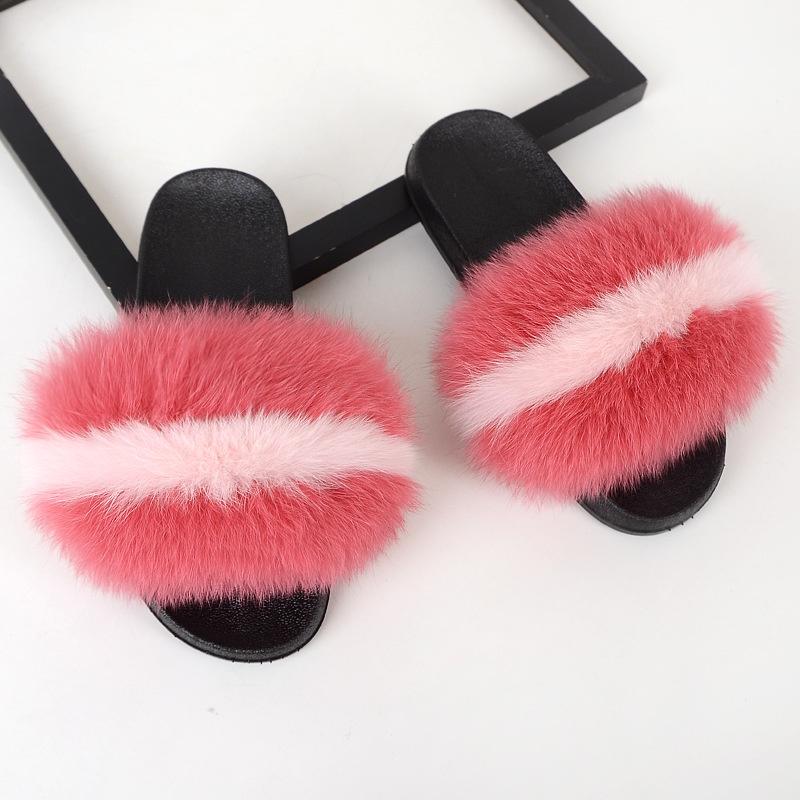 New Girls Fur Slippers Sandals Shoes Soft Luxury Women Lady Slides
