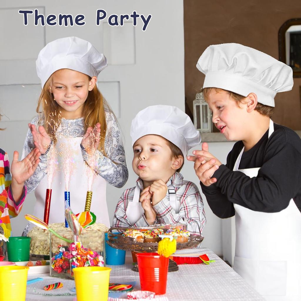 Kids Apron and Chef Hat Set, 30 Pieces Adjustable for Cooking Baking Painting, Ages 6-13, White