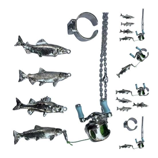 Mini Fishing Reel Necklace Pendant with Spinning Handle Removable Line Guide Multipurpose Fishing Accessories Keychain Backpack Charm