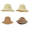 Sun Hat Pastoral Style Hand-Woven Flower Pattern Wide Brim Bucket Hat Vacation Leisure Sun Protection Hat
