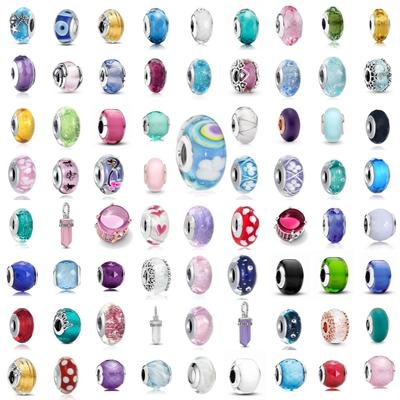 925 Silver Charm with Pink Red Green Blue Murano Glass Bead White Pendant for Women DIY Jewelry Bracelet Gift