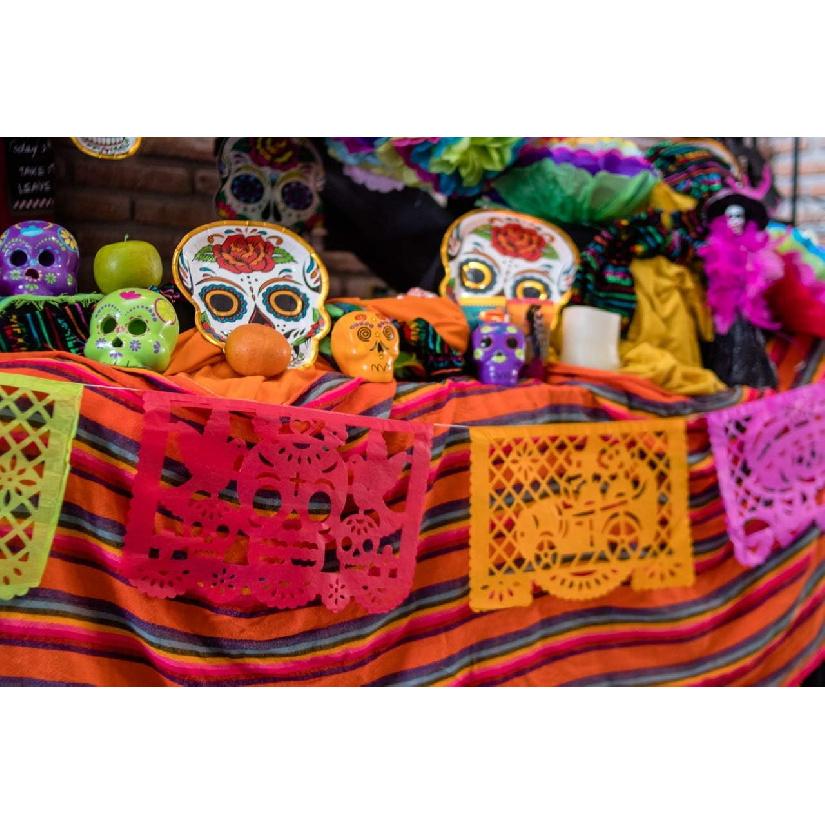 Altar de Ofrendas Dia de Los Muertos Mexican Papel Picado Tissue Paper Banner. Colorful Day of The Dead Decorations Medium Size Panels