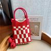 Plaid Cartoon Women's Crossbody Mini Bag: Cute, Lightweight, Knitted Phone Holder for Parent-Child Matching (2024)