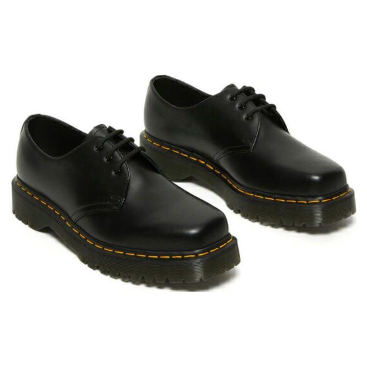 Dr. Martens Leather Round Toe Thick Sole Lace-Up Polished Low Top Shoes Unisex Shoes Black 27875001