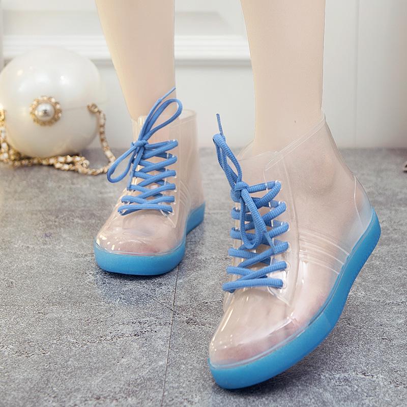 Jelly Transparent Non-Slip Waterproof Rain Boots for Women, Short Tube with Velvet Cotton, Fashionable Rubber Over Shoes for Summer.