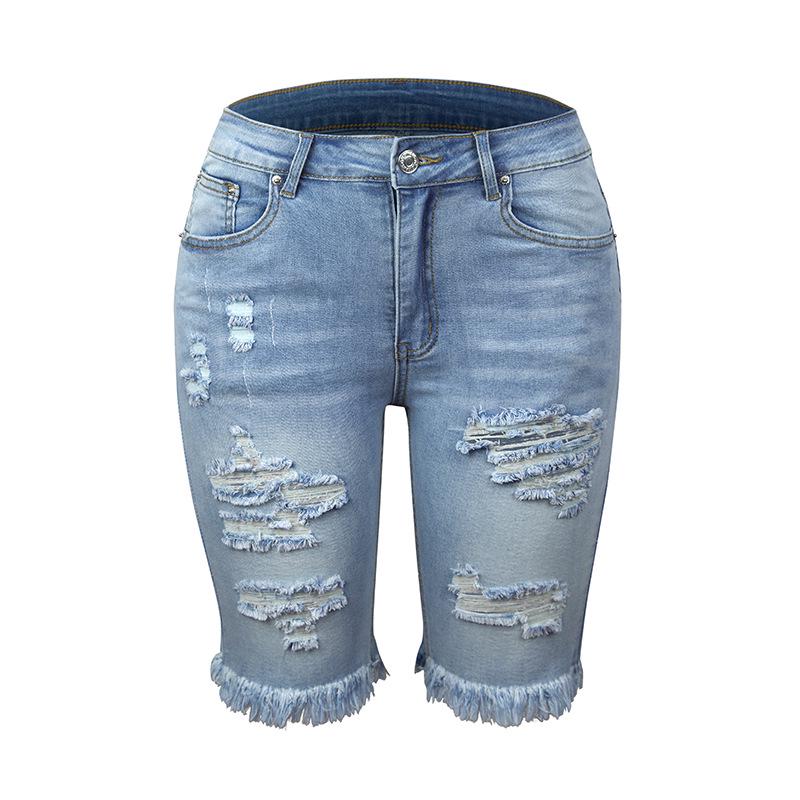 European Summer Tassel Ripped Skinny Cropped Jeans - Women's Mid-Waist Fashion