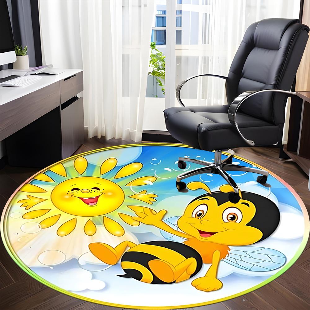 1pc Happy Bee Chair Carpet for Office, Round Polyester Mat, Indoor Decor for Office, Easycare Fabric, Washable Non-slip Area Carpet