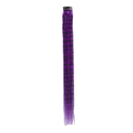 Women Clip-in Raccoon Tail Hair Extension Heat Resistant Natural Looking Long Straight Synthetic Stripe Printed Hairpiece Wig