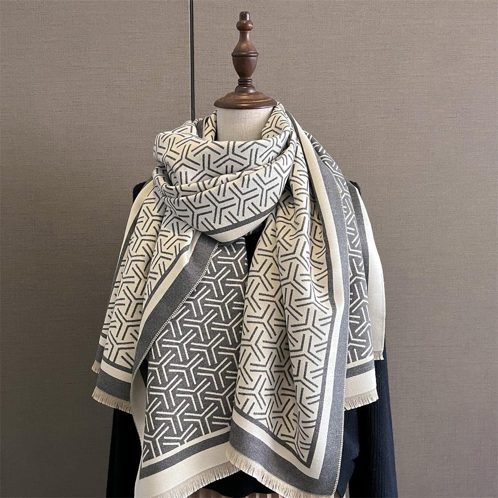 Luxury Cashmere Stripe Scarf Winter Women Pashmina Shawls Warm Blanket Wraps Female Foulard Bandana Brand Thick Scarves Hijab