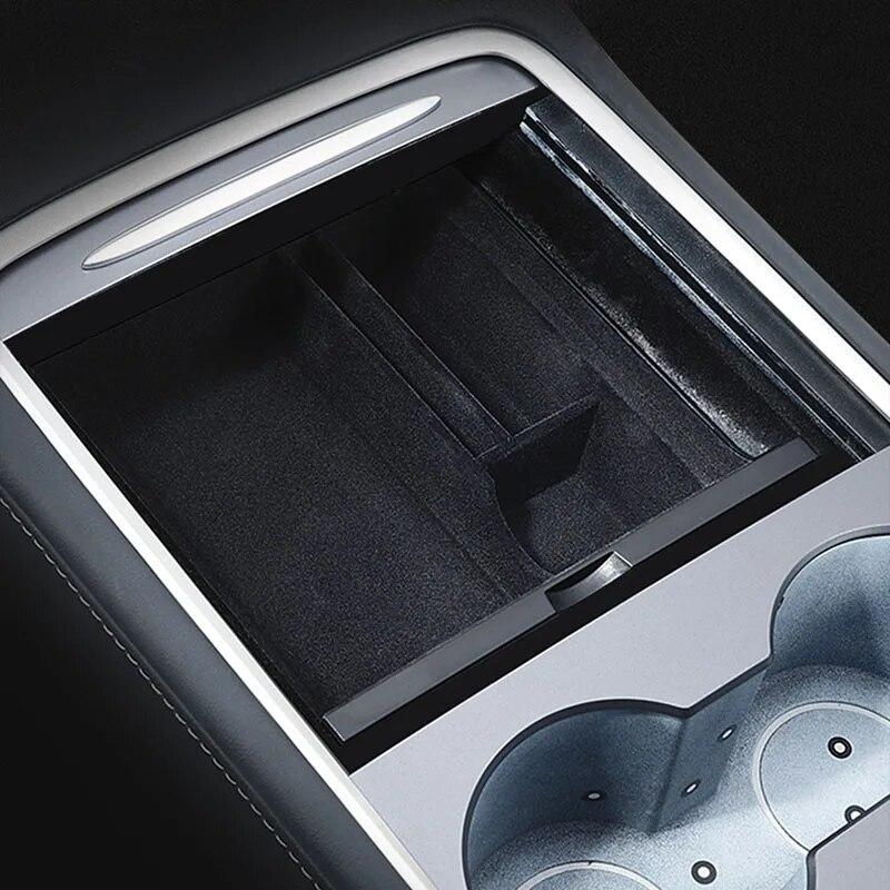 Car Central Armrest Storage Box For Tesla Model 3 / Y  2022 2023 Hidden Box Cup Holder Flocking Organizer Containersr