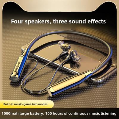 Fone de ouvido Bluetooth sem fio de quatro alto-falantes, pescoço pendurado, intra-auricular, esportivo, super resistência, redução de ruído