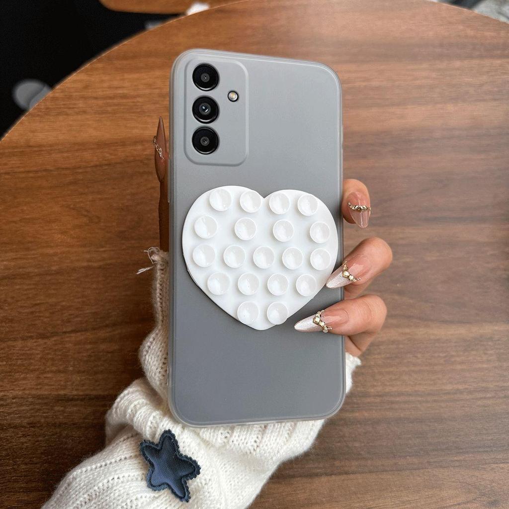Heart Shape Suction Cup Phone Case for Samsung Galaxy A57 5G,A56 5G,A55 5G,A54 5G,A37 5G,A36,A35,A34 5G,A26 5G Semi Transparent Matte Soft TPU Cover