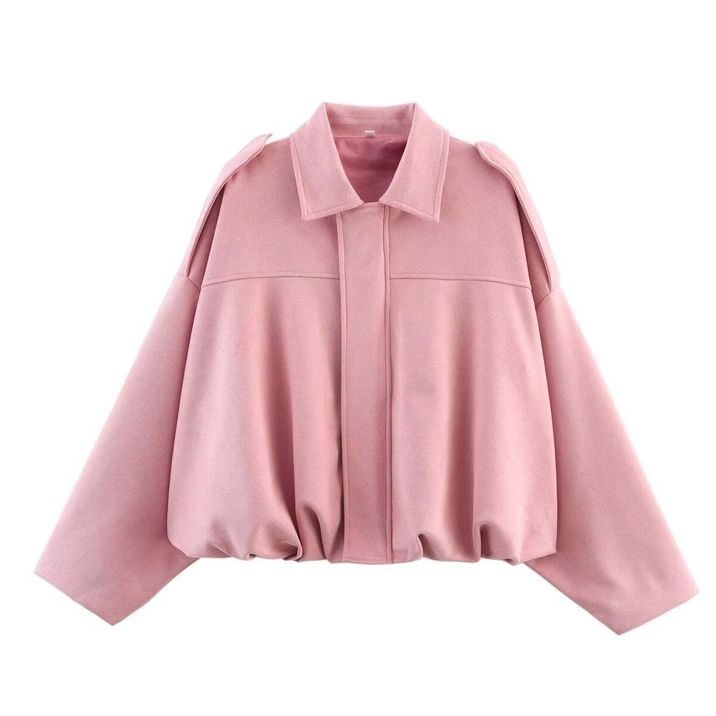 European and American Women's Fashionable Bomber Jacket with Batwing Sleeves and Zipper - Casual 2025 Style.