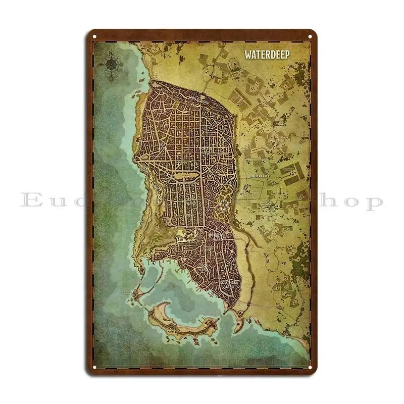 Waterdeep City Map Metal Sign Personalized Club Printing Pub Create Tin Sign Poster 20x30cm(7.8x11.8inch)