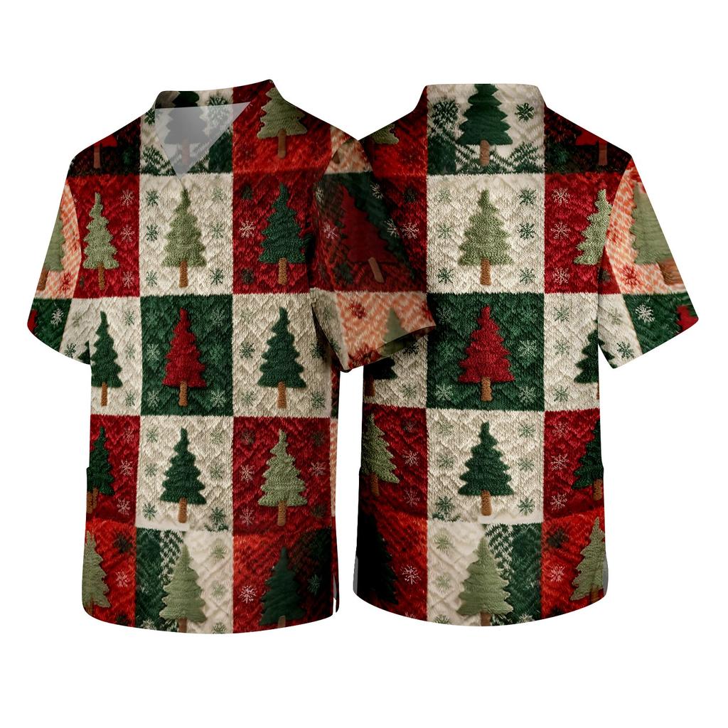 Men's Christmas Themed Caregiver Uniform for Holiday Work Apparel