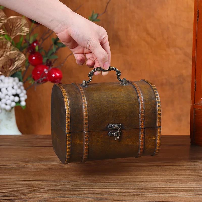 Retro Wooden Storage Box Vintage Style Treasure Certificate Jewelry Storage Suitcase Photography Props Widely Use Storage Chest