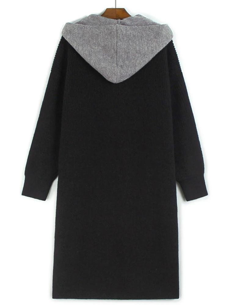 Xitao Hooded Contrast Color Single Breasted False Two Pieces GMM1170