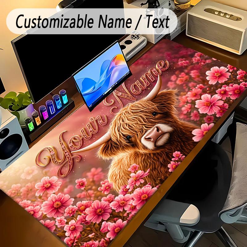 Mouse Pad Personalizado Tema Jardim Florido Texto com Nome Personalizado Base Antiderrapante Para Laptop Mesa de Escritório