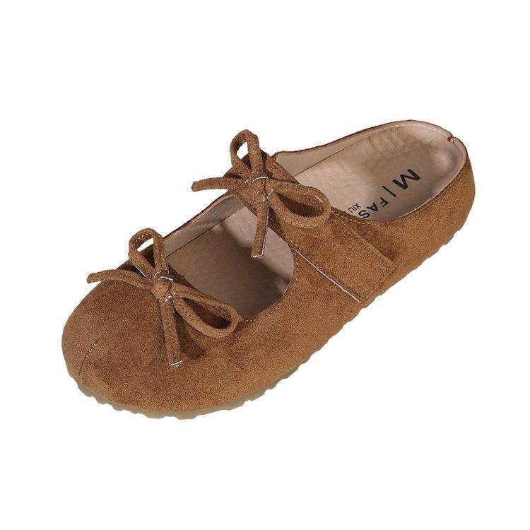 

Французькі ретро туфлі Мері Джейн жіночі 2025 нові з легким вирізом, круглим носком, солодким бантом, на плоскій підошві, ніжний вітер, напівчеревики 41 коричневий