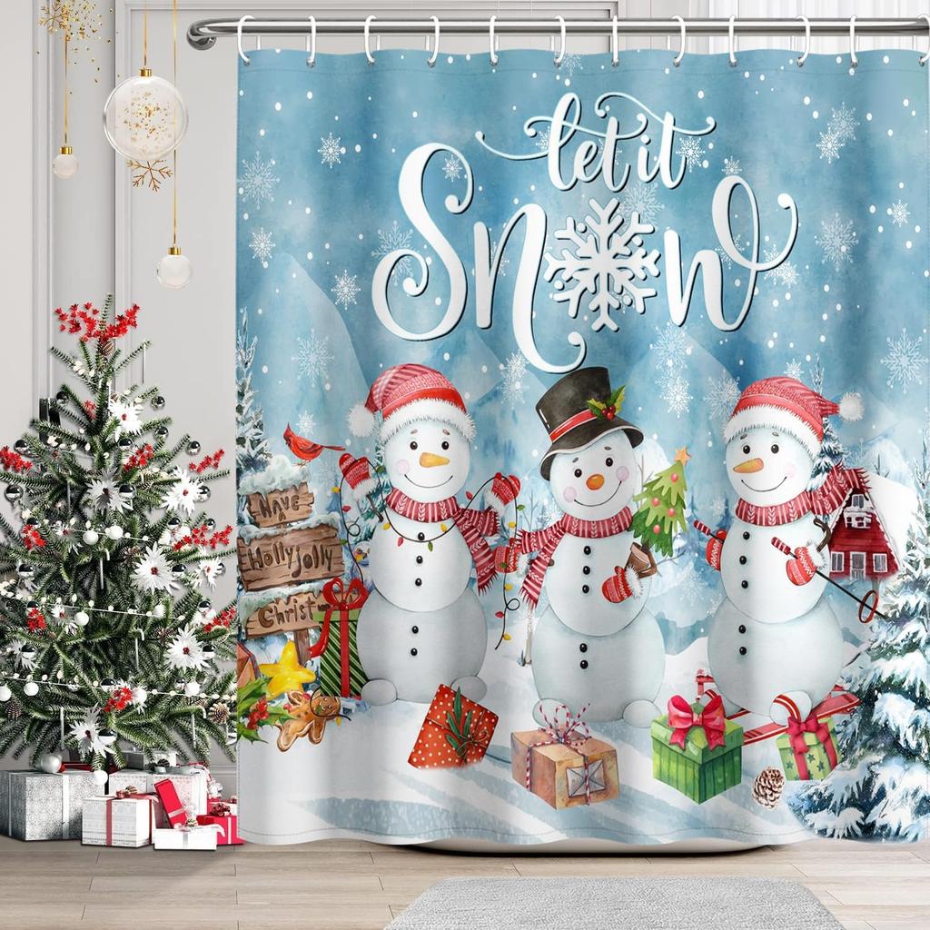 Christmas Shower Curtain Xmas Balls Shower Curtains For Bathroom Decorations Pine Trees Stars Bathroom Curtain Christmas Holiday