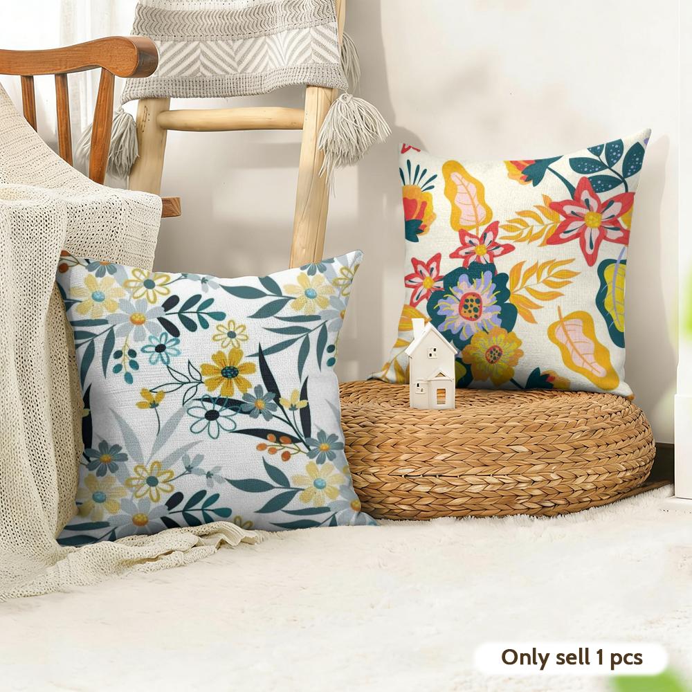 Classic Fresh Floral Pattern Cushion Cover Natural Linen Organic Fabric DoubleSided Printing Couch Pillow Covers Home Decor