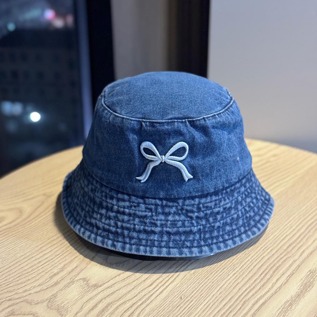 Korean-style bowknot fisherman hat for women, new denim summer sun protection hat, stylish hat that makes the face look smaller