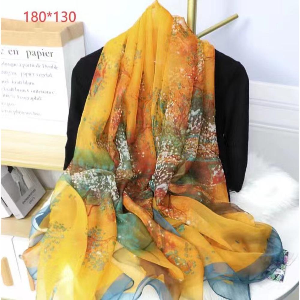 Spring and Autumn Shawl Women's Sunscreen Scarf White with Long Soft Gauze Summer Seaside Large Beach Scarf Travel Silk Scarf