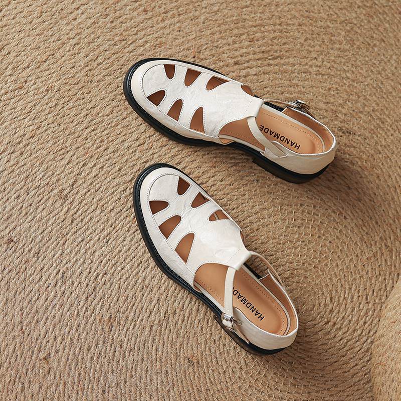 Krazing Pot Fårskinn Rund Tå Storlek 42 Hög Kvalitet Tjock Mellanhög Klack Spänne Ihålig Stil Vacker Höst Större Storlek Pumps