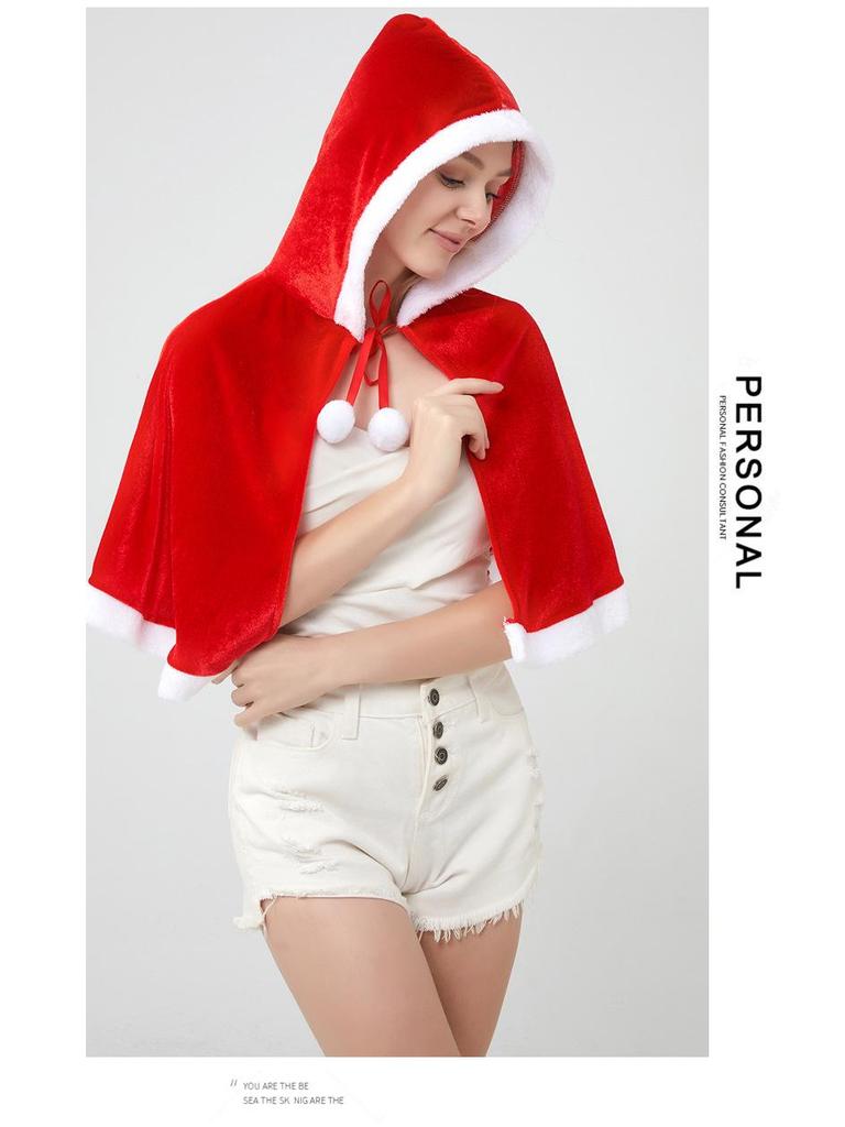 Dospělý s kapucí plášť, Vánoční dámský zlatý sametový cosplay kostým