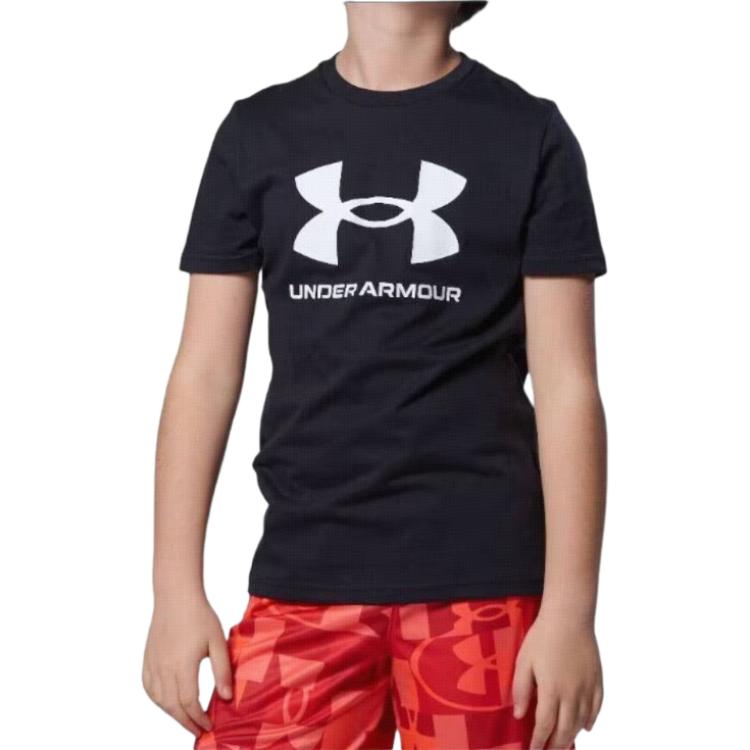 Under Armour Kids Logo Print Sports Casual Short Sleeve T-Shirt Kids Tops Black 1363282-001