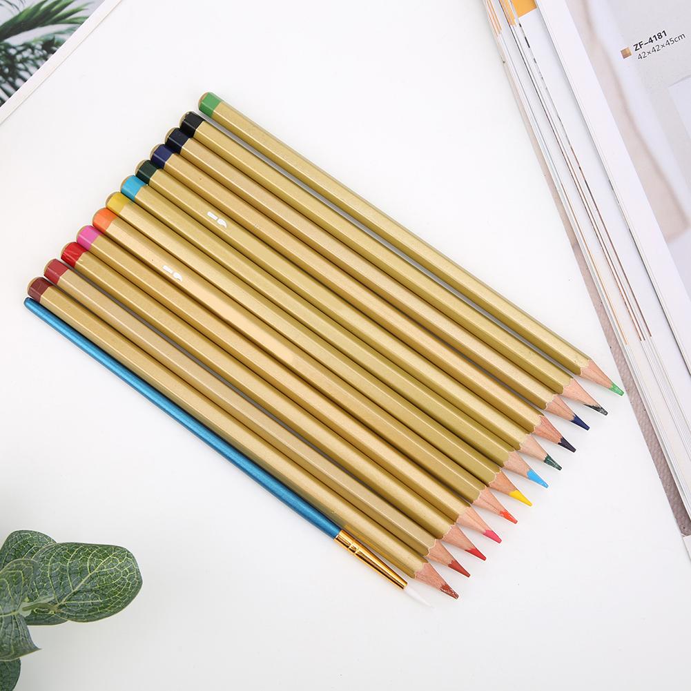12 Color Water Soluble Pencils Art Watercolor Painting School Supplies in Iron Box