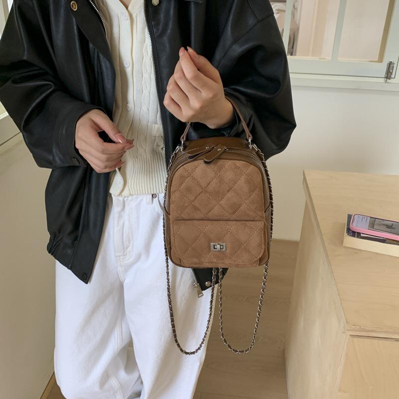 Rhombus retro small bag women's new fashion chain backpack autumn and winter texture mini schoolbag