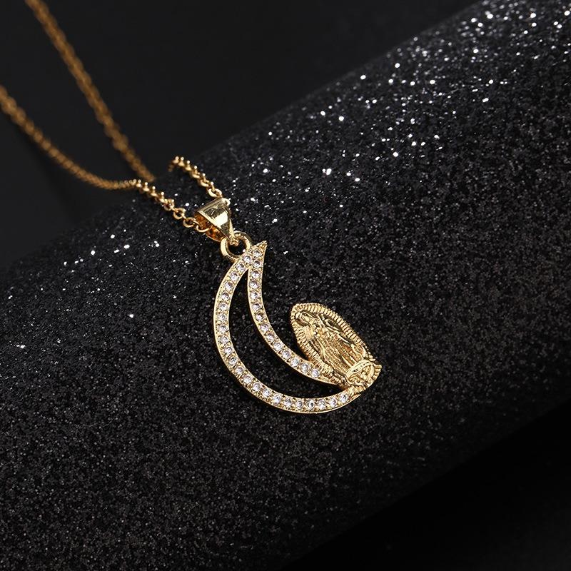 European and American Fashion Micro inlaid Color Zircon Pendant Women's Jewelry Virgin Mary Necklace
