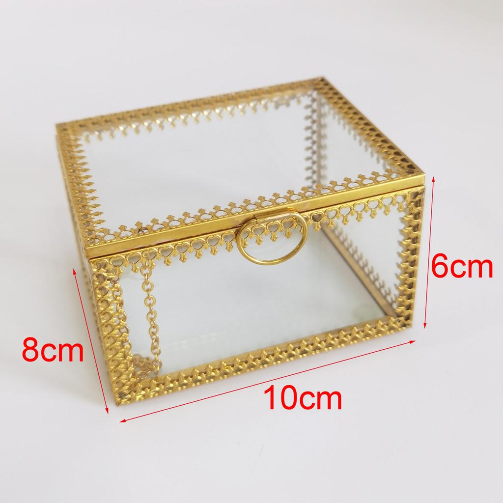Glass Vintage Jewelry Box Octagon Jewelry Display Organizer Vanity Cabinet Decor Keepsake Cosmetic Makeup Storage Jewelry Box