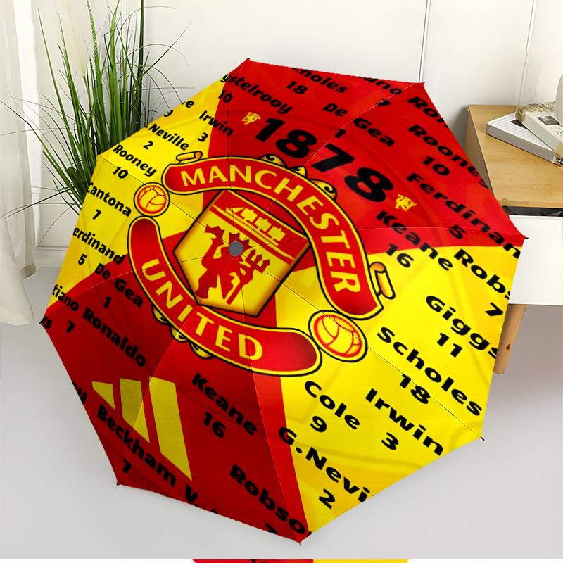 Manchester United F.C Print Automatic Open Close Umbrella, Portable Foldable Umbrella, for Outdoor Commute Camping Trip, Ideal Birthday Gift