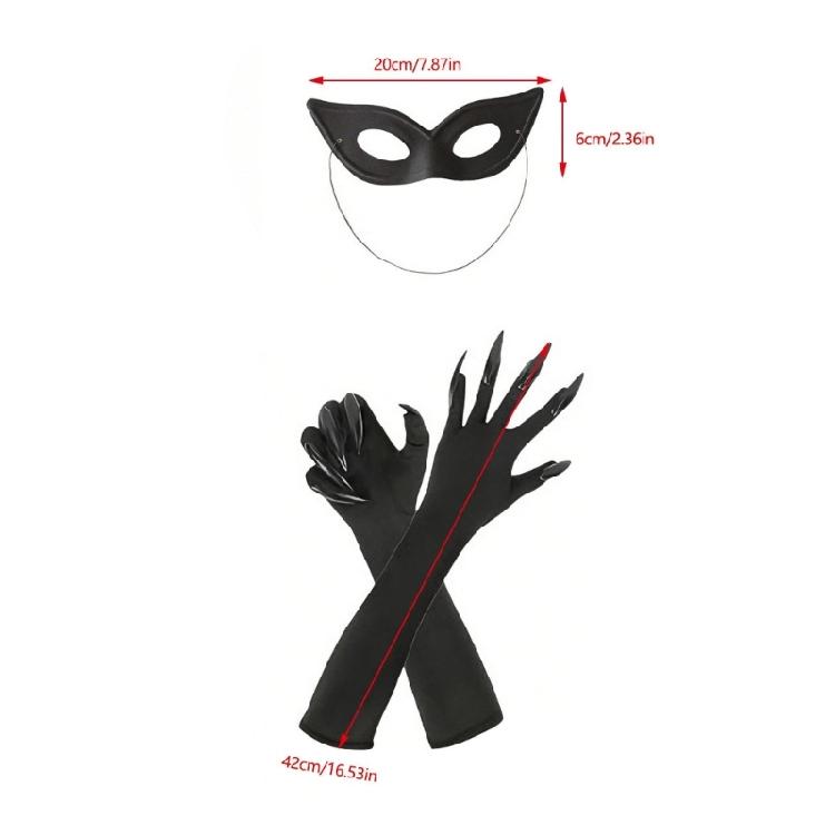 Black Cats Costumes for Women Cats Ears Headband Tail Paws Gloves Collar Mask Halloween Costume Accessories Adult Kids