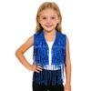 Sparkly Sequin Fringe Vest for Girls: Sleeveless Open Front Crop Top Waistcoat with Tassels, Perfect for Dance Recital & Show