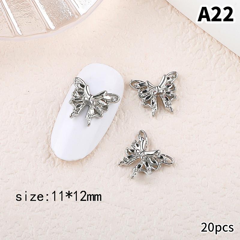 20Pcs Silver Alloy Butterfly Nail Art Bow Charms Accessories Parts For Manicure Doecr Retro Nails Decoration Design Supplies