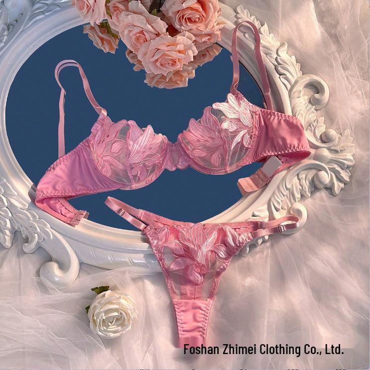 3D Embroidery Tulle Ultra-Thin Bra Set: Pure Desire Sexy Lingerie for Women