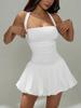 2025 Summer European-American Halter Strap Mini Dress: Solid Color, Pleated, Sexy Hot Girl Look