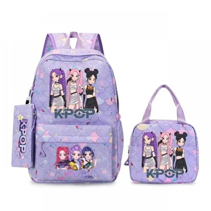 K-Pop Themed Lightweight Backpack Set Teen Girls - Cute Cartoon Design Breathable Outdoor School Bag With Ergonomic Curved