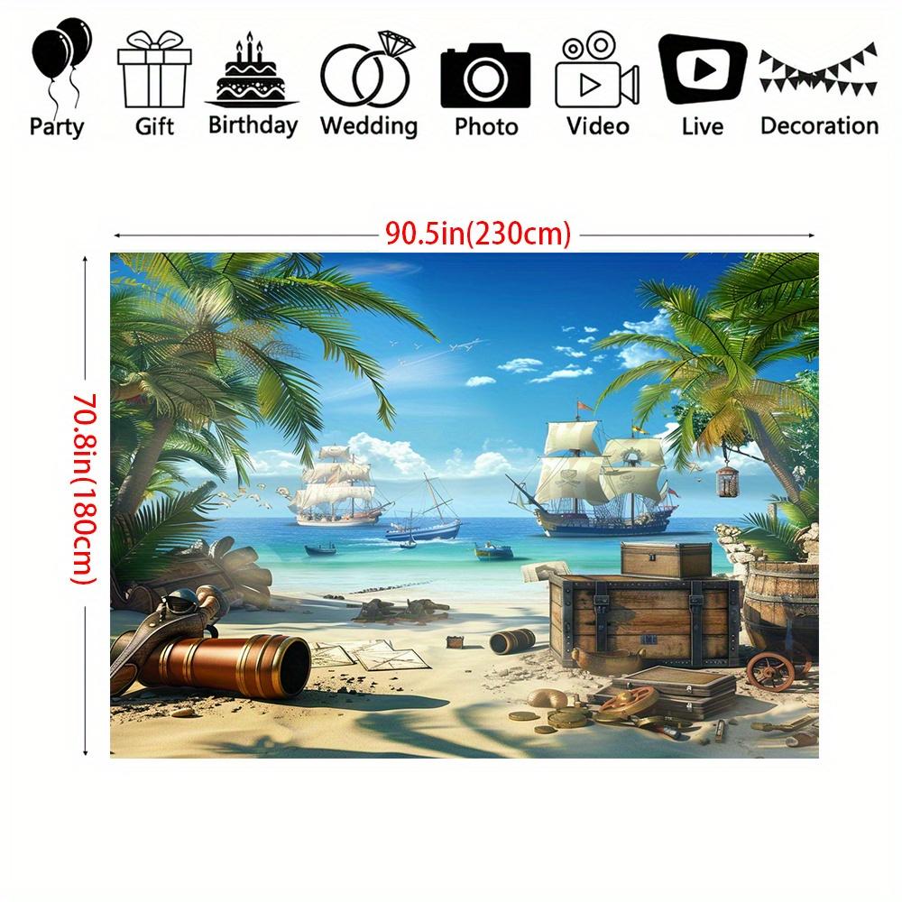 Pirate Party Backdrop - Ship and Sea Treasure Pattern for Birthday Party and Shower Decorations - S
